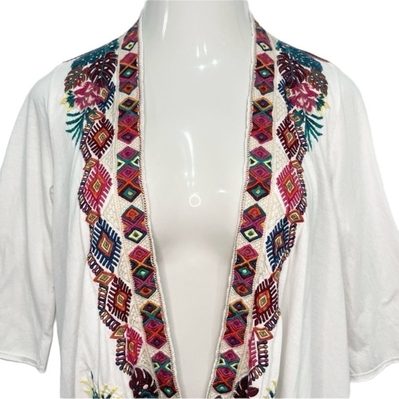Johnny Was Quinn Embroidered White Cotton Draped Kimono Cardigan Women’s XS - Picture 3 of 12